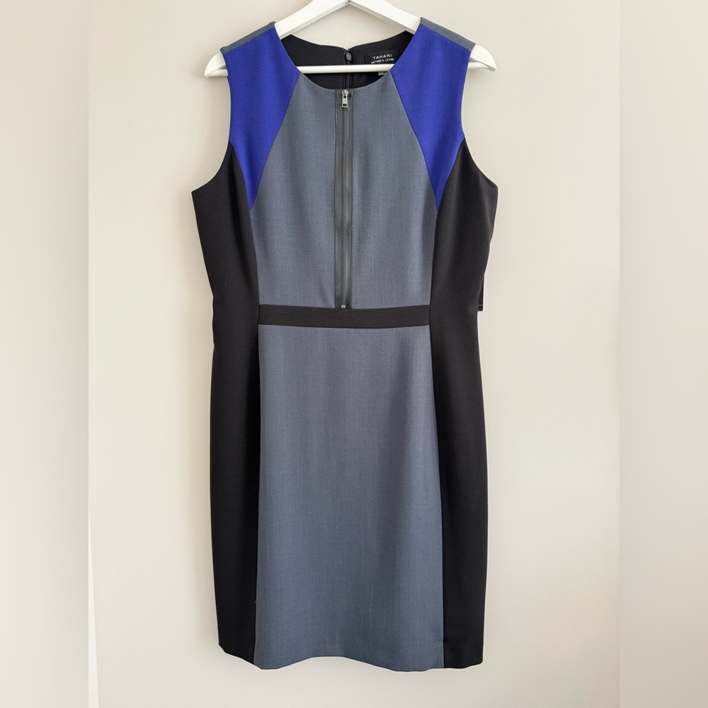 Tahari ASL Pewter and Black Colorblock Sheath Dress 10